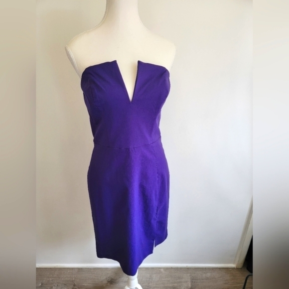 Guess Gorgoeus Strapless Bright Jewel Violet Deep V Plunge Dress - Picture 4 of 10